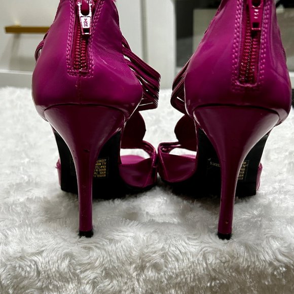 Elle Purple High Heel Open Toe Strappy Faux Leather Sandals Pumps Women's Size 7 - Picture 6 of 9